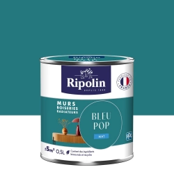 Peinture bleu pop mur, boiserie, radiateur RIPOLIN mat 0.5 l