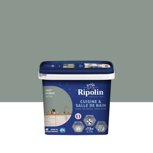Peinture mur, RIPOLIN, cuisine et bain, 0.75 litre, vert nobile satin