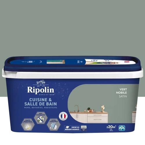 Peinture mur, RIPOLIN cuisine et bain, 2 litres, vert nobile satin