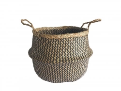 Panier en jonc de mer, cloche, Ethno zigzag, black n°0