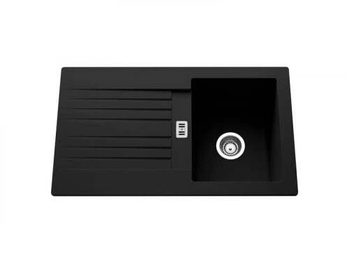 Evier à encastrer 1 bac avec égouttoir, résine, noir SOLO