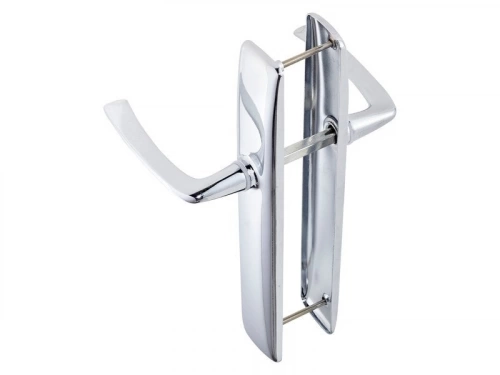 2 poignées de porte acier sans trou, acier entraxe 195 mm