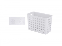 Panier de bain / douche en plastique mat à coller Funky, H.12.5 X l.17.5 X P.9 cm blanc