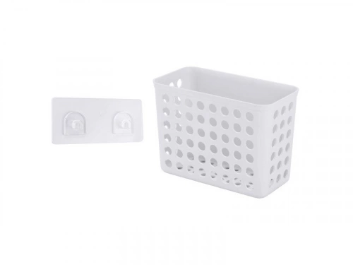 Panier de bain / douche en plastique mat à coller Funky, H.12.5 X l.17.5 X P.9 cm blanc