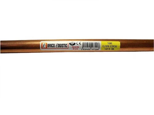 Tube d'alimentation cuivre écroui, diam. 14 x 16 mm, en barre de 1 m