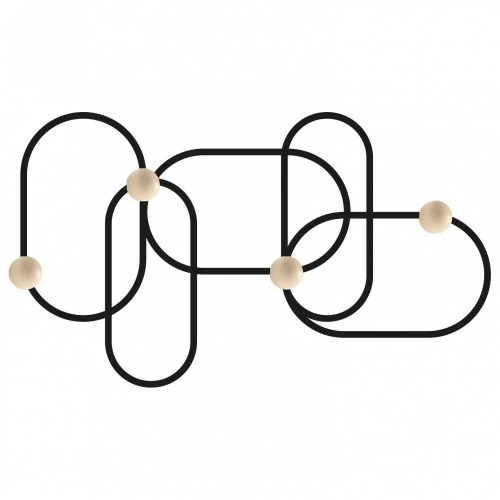 Patère à visser, 4 têtes, noir/bois, Anna