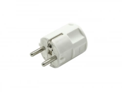 Fiche électrique mâle 2 pôles + terre, connexion en haut, 16A blanc