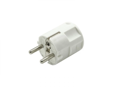 Fiche électrique mâle 2 pôles + terre, connexion en haut, 16A blanc