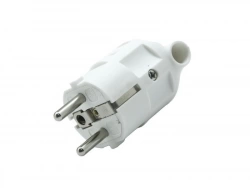 Fiche électrique mâle 2 pôles + terre connexion sur le côté, 16A blanc