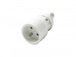 Fiche électrique femelle 2 pôles + terre, connexion sur le côté, 16 A, blanc