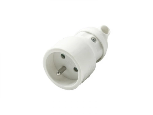 Fiche électrique femelle 2 pôles + terre, connexion sur le côté, 16 A, blanc