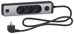 Multiprise filaire 3 prises + 2 usb 1.5m, SCHNEIDER ELECTRIC, noir / aluminium