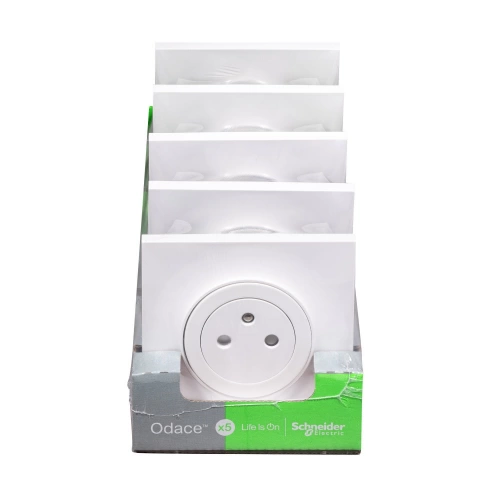 Lot de 5 prises affleurantes complètes Odace, SCHNEIDER ELECTRIC, blanc