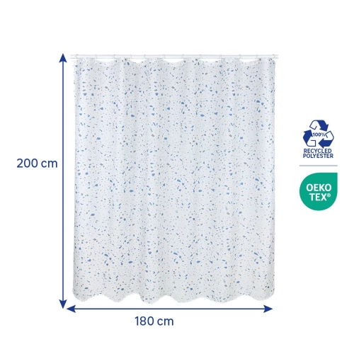 Rideau de douche 180 x 200 cm blanc / bleu Terrazzo SENSEA