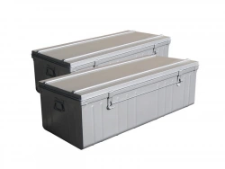 Lot de 2 cantines métal emboitées SNOR, peinture aluminium, 90 et 100 cm