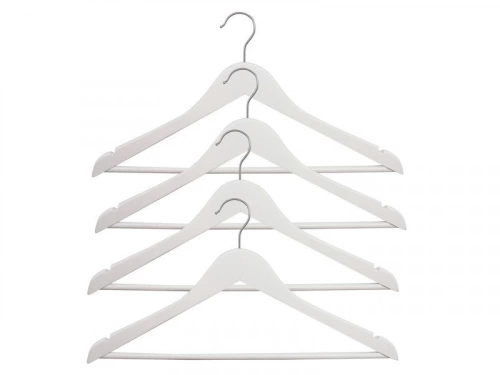 Lot de 4 cintres bois et acier, H.23 x l.44.5 x P.4.8 cm blanc