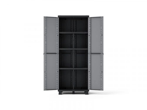 Armoire haute, multiusage, en polypropylène 3 étagères SPACEO, gris et noir, l.68 x H.170 x P.39 cm