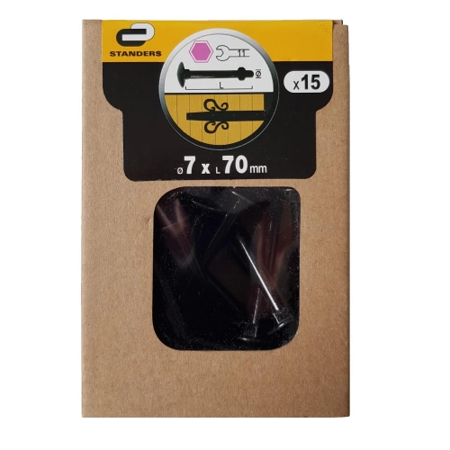 15 boulons acier tête ronde / cou carré STANDERS, Ø7 x L.70 mm