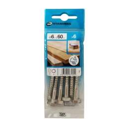 6 tirefond inox tête 6 pans hexagonal STANDERS, Ø6 x L.60 mm