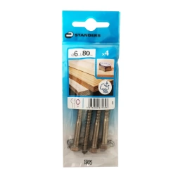4 tirefond inox tête 6 pans hexagonal STANDERS, Ø6 x L.80 mm