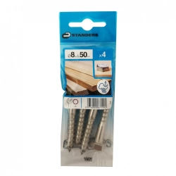 4 tirefond inox tête 6 pans hexagonal STANDERS, Ø8 x L.50 mm