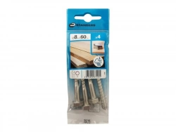 Lot De 4 Tirefond Inox Tête 6 Pans Standers, Diam.8 Mm X L.60 Mm