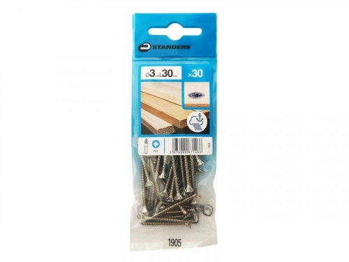 Lot De 30 Vis Inox Tête Fraisée Standers, Diam.3 Mm X L.30 Mm