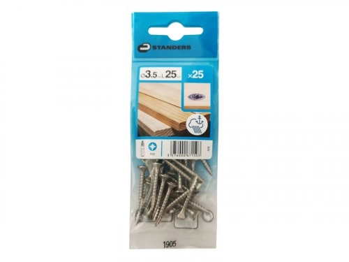 Lot De 25 Vis Inox Tête Fraisée Standers, Diam.3.5 Mm X L.25 Mm