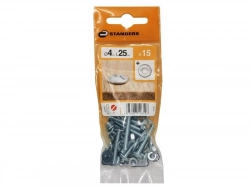 Lot De 15 Boulons Tête Ronde Acier Zingué, L.25 X Diam.4 Mm Standers