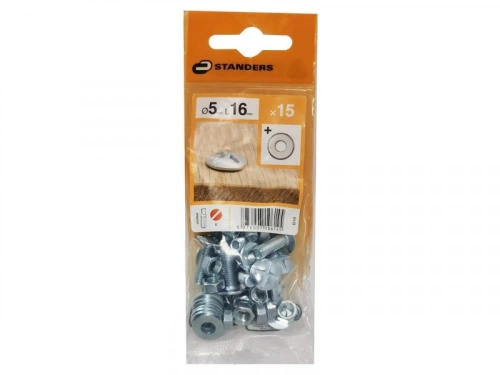 Lot De 15 Boulons Tête Ronde Acier Zingué, L.16 X Diam.5 Mm Standers