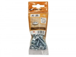 Lot De 10 Boulons Tête Ronde Acier Zingué, L.25 X Diam.6 Mm Standers
