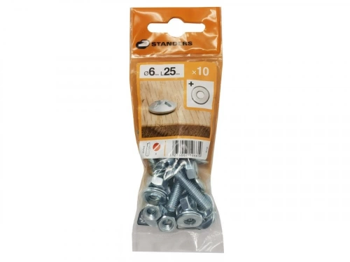 Lot De 10 Boulons Tête Ronde Acier Zingué, L.25 X Diam.6 Mm Standers