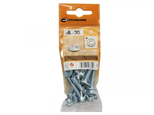 Lot De 8 Boulons Tête Ronde Acier Zingué, L.30 X Diam.6 Mm Standers
