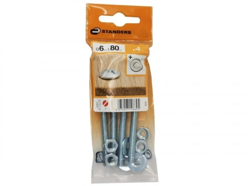 Lot De 4 Boulons Tête Ronde Acier Zingué, L.80 X Diam.6 Mm Standers
