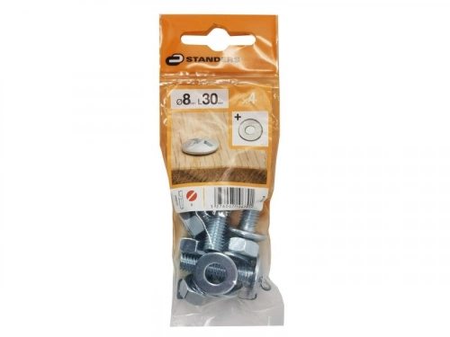 Lot De 4 Boulons Tête Ronde Acier Zingué, L.30 X Diam.8 Mm Standers