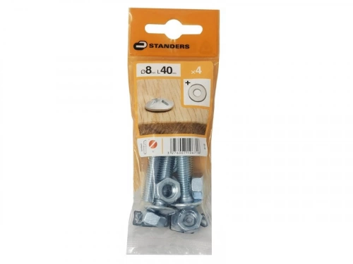 Lot De 4 Boulons Tête Ronde Acier Zingué, L.40 X Diam.8 Mm Standers