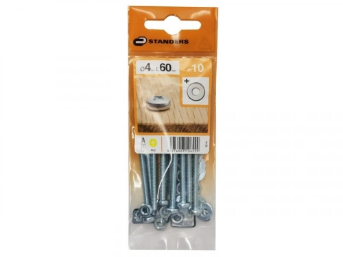 Lot De 10 Boulons Tête Cylindrique Acier Zingué, L.60 X Diam.4 Mm Standers