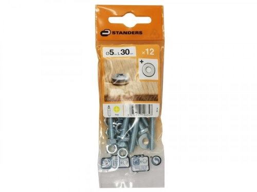Lot De 12 Boulons Tête Cylindrique Acier Zingué, L.30 X Diam.5 Mm Standers