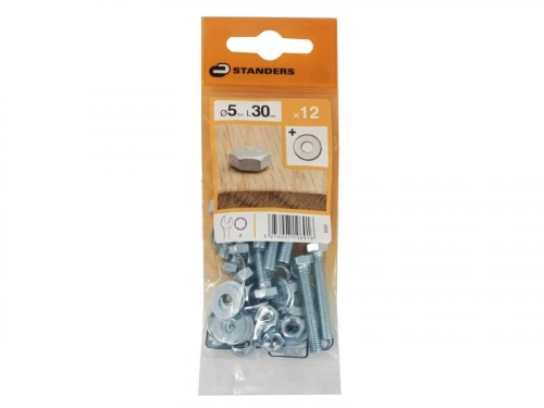 Lot De 12 Boulons Tête 6 Pans Acier Zingué, L.30 X Diam.5 Mm Standers