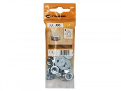 Lot De 4 Boulons Tête 6 Pans Acier Zingué, L.60 X Diam.8 Mm Standers