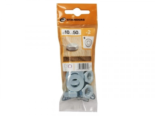 Lot De 2 Boulons Tête 6 Pans Acier Zingué, L.50 X Diam.10 Mm Standers
