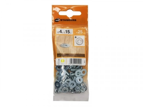 Lot De 25 Boulons Tête Autofraisée Plate Acier Zingué, L.15 X Diam.4 Mm Standers