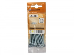 Lot De 12 Boulons Tête Autofraisée Plate Acier Zingué, L.50 X Diam.4 Mm Standers