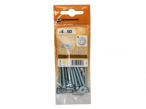 Lot De 12 Boulons Tête Autofraisée Plate Acier Zingué, L.50 X Diam.4 Mm Standers