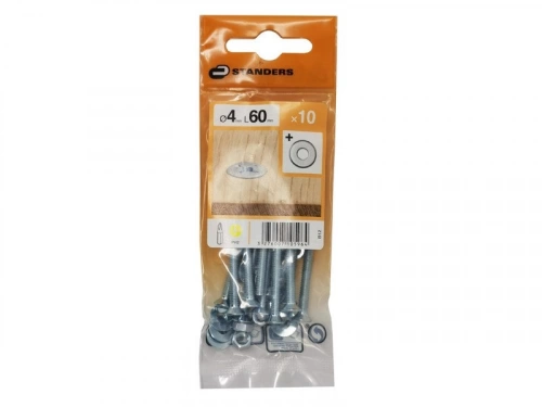 Lot De 10 Boulons Tête Autofraisée Plate Acier Zingué, L.60 X Diam.4 Mm Standers