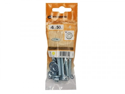 Lot De 6 Boulons Tête Autofraisée Plate Acier Zingué, L.50 X Diam.6 Mm Standers
