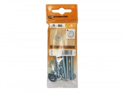 Lot De 4 Boulons Tête Autofraisée Plate Acier Zingué, L.80 X Diam.6 Mm Standers