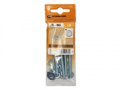 Lot De 4 Boulons Tête Autofraisée Plate Acier Zingué, L.80 X Diam.6 Mm Standers