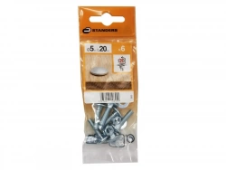 Lot De 6 Boulons Tête Ronde Et Cou Carré Acier Zingué, L.20 X Diam.5 Mm Standers