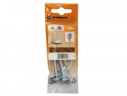Lot De 2 Boulons Tête Ronde Et Cou Carré Acier Zingué, L.70 X Diam.6 Mm Standers